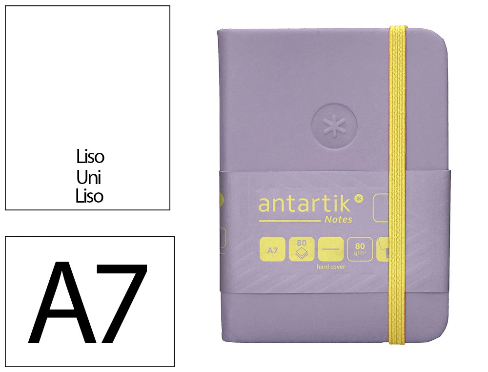 [TX45] Cuaderno con gomilla ANTARTIK notes tapa dura A7 hojas lisas morado y amarillo 80 hojas 80 gr fsc
