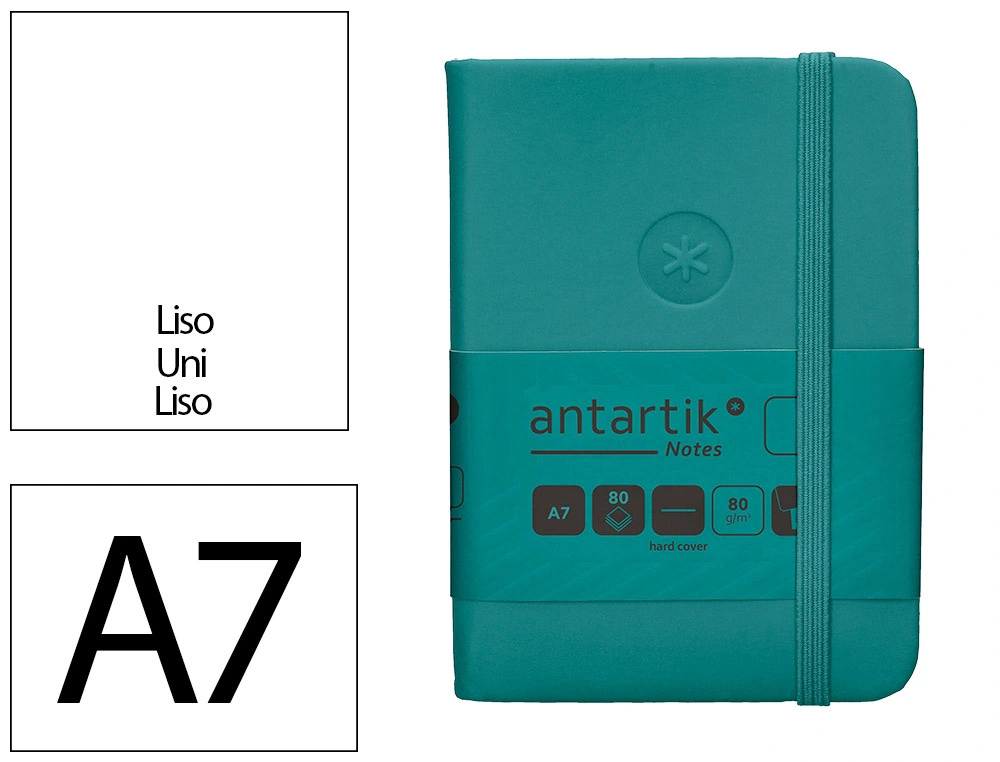 [TW48] Cuaderno con gomilla ANTARTIK notes tapa dura A7 hojas lisas verde aguamarina 80 hojas 80 gr fsc