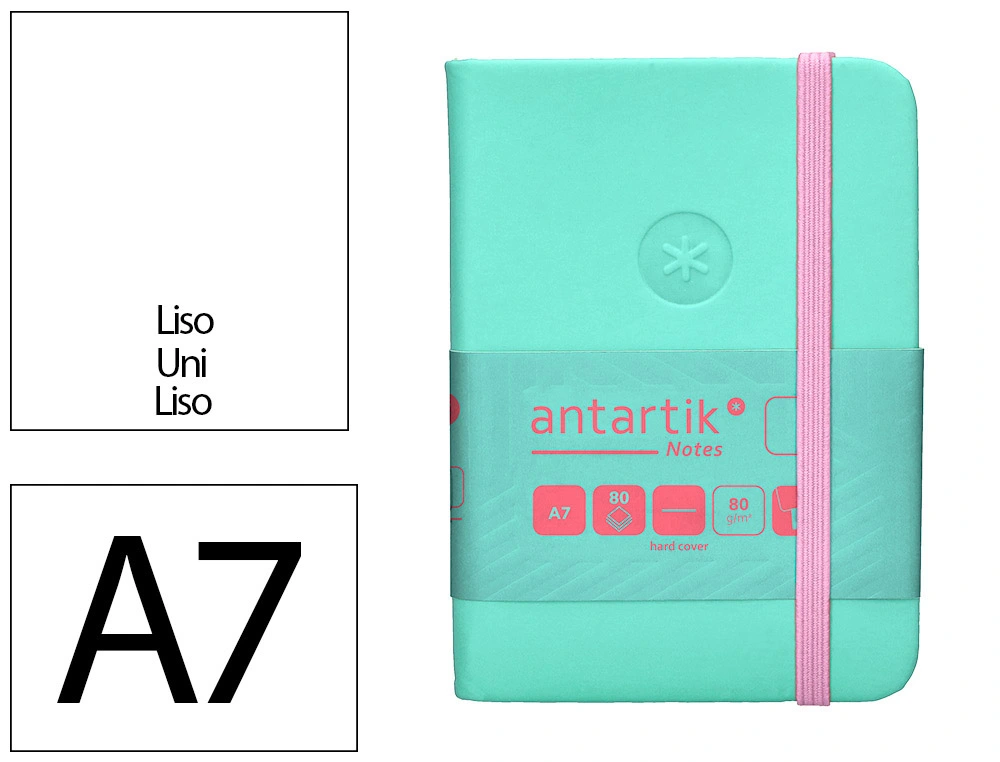 [TX33] Cuaderno con gomilla ANTARTIK notes tapa dura A7 hojas lisas rosa y turquesa 80 hojas 80 gr fsc