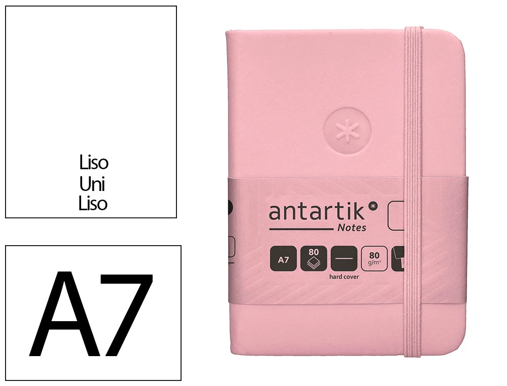 [TW96] Cuaderno con gomilla ANTARTIK notes tapa dura A7 hojas lisas rosa pastel 80 hojas 80 gr fsc
