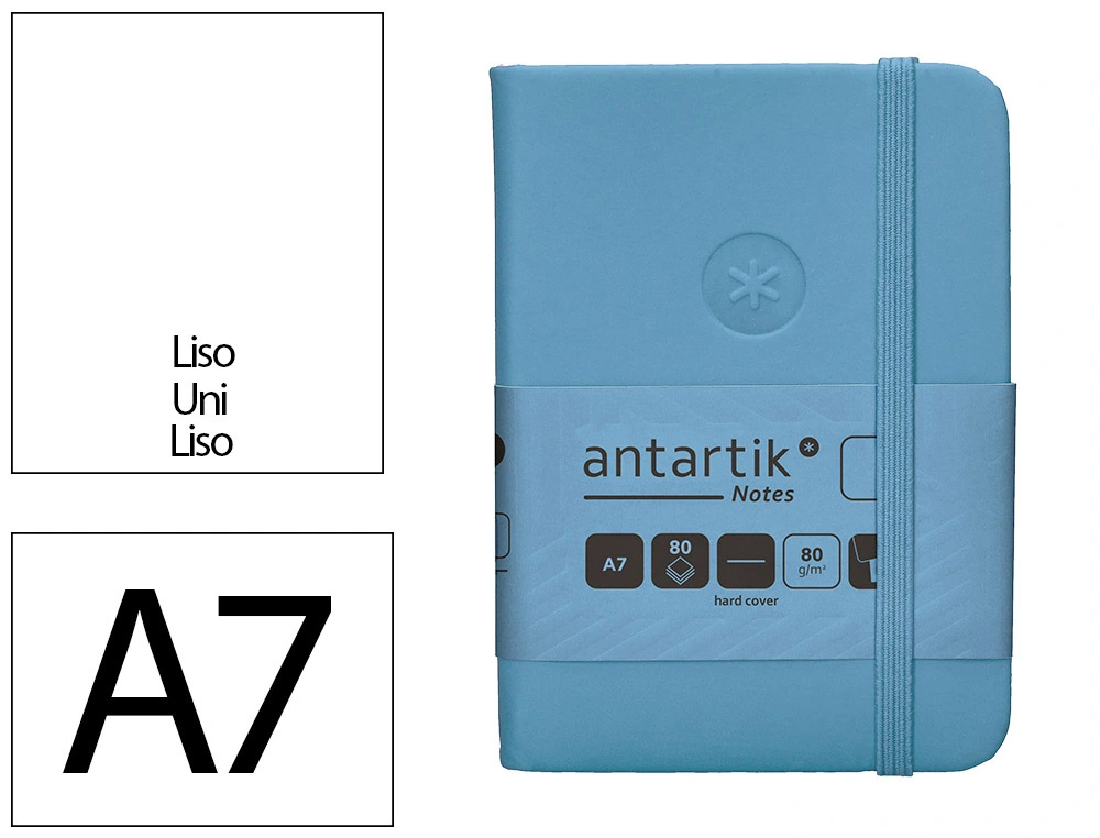 [TW84] Cuaderno con gomilla ANTARTIK notes tapa dura A7 hojas lisas azul claro 80 hojas 80 gr fsc