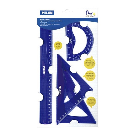 [359801] Juego reglas milan flexible 4 piezas 30CM azul