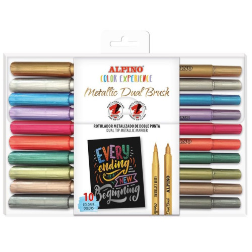 [AR001091] Estuche 10 rotuladores metallic dual brush lettering ALPINO AR001091