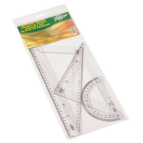 [804] Estuche con regla / escuadra / cartabon y semicirculo 25 cm. plastico FAIBO 804