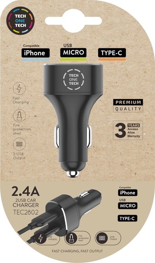 Cargador doble mechero coche negro 2, 4A - 12W