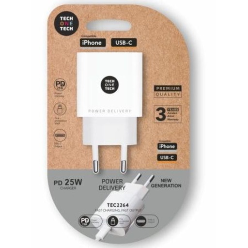 Cargador 25W ultrarrapido salida usb-c pd blanco