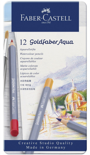 [114612] Estuche de metal con 12 lápices de colores acuarelables goldfaber. faber castell 114612