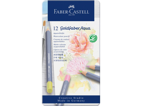 [114622] Estuche metálico con 12 lápices de colores pastel acuarelables goldfaber. faber castell 114622