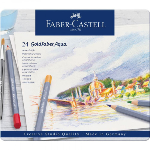 [114624] Estuche de metal con 24 lápices de colores acuarelables goldfaber. faber castell 114624