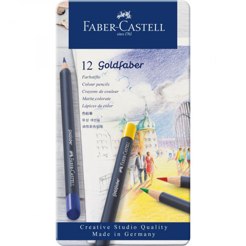 [114712] Estuche de metal con 12 lápices de colores goldfaber. faber castell 114712