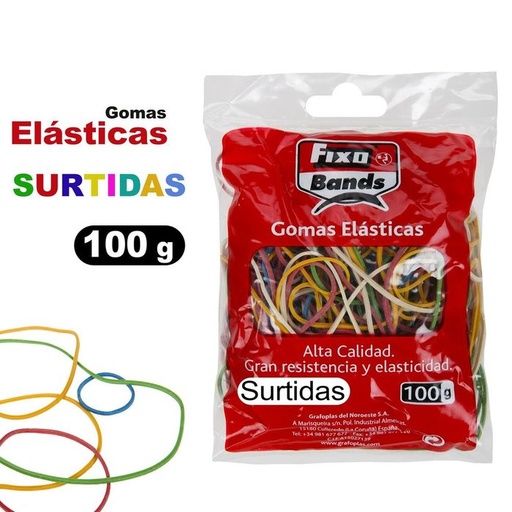 [145099] Gomas elasticas tamaño y colores surtidos fixo caja 100 gr