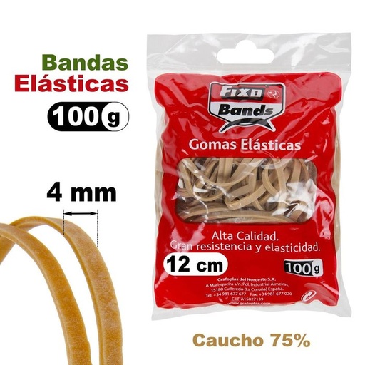 [00056440] Gomas elasticas bandas 4 mm x 12 cm fixo bolsa 100 gramos