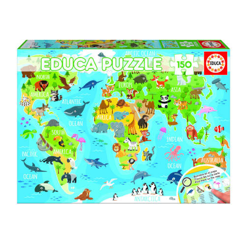 [18115] Puzzle 150 mapamundi animales de 6-8 años educa borras 18115