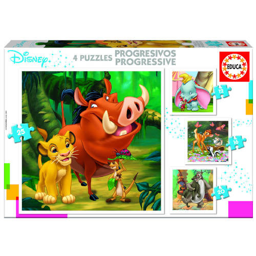 [18104] Puzzle progresivos disney animals dumbo+bambi+lion king+jungle book de 3-5 años educa borras 18104