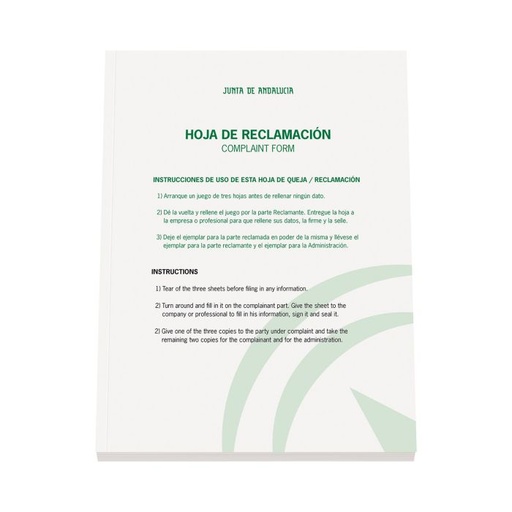 LIBRO HOJAS DE RECLAMACIONES ANDALUCIA ACTUALIZADO