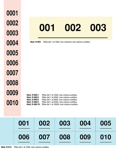 [R-980/1] Talonario rifa sencilla 1-1000 r-980/1 10 numeros por tira