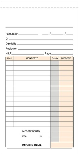 [T-44] Talonario factura 1/3 fº t-44 natural duplicado autocopiante