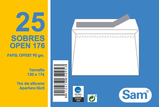 [665095] Sobre open 176 120X176 paquete de 25 uds