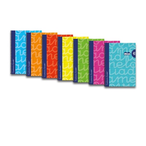 [7FTE04S6] Bloc lamela tapa forrada espiral folio 90G 80H 4MM surtido