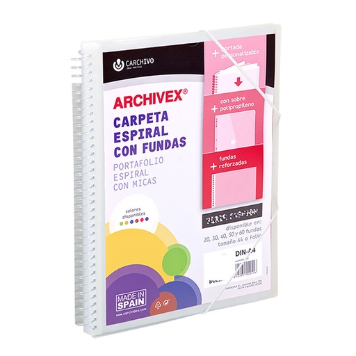 Carpeta archivex-star espiral canguro 20 fundas incoloro