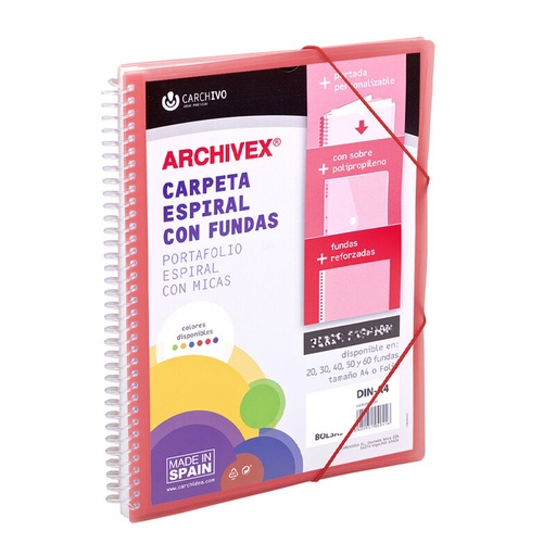 Carpeta archivex-star espiral canguro 20 fundas rojo