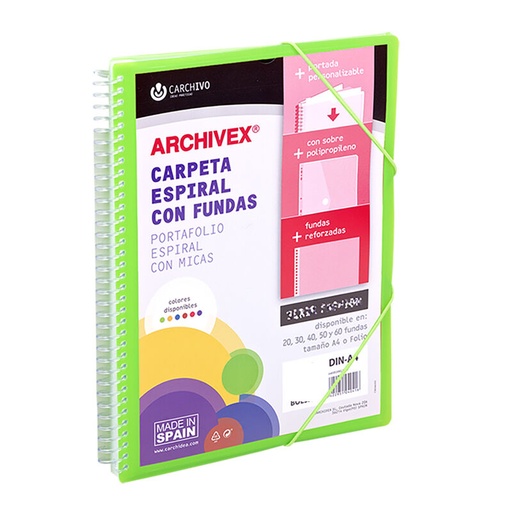 Carpeta archivex-star espiral canguro 20 fundas verde claro