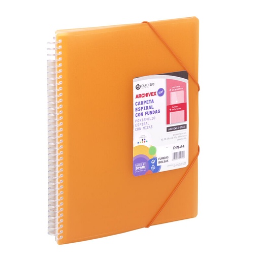 Carpeta archivex-star espiral 20 fundas naranja