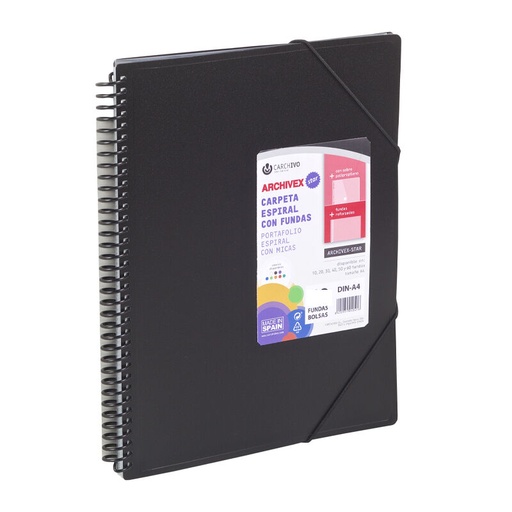 Carpeta archivex-star espiral 20 fundas negro