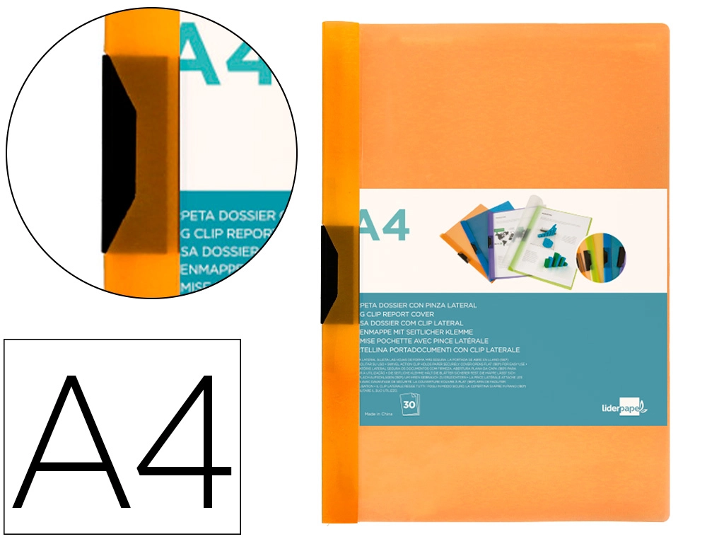 [DP05] Carpeta liderpapel dossier pinza lateral 45301 polipropileno din A4 naranja 30 hojas pinza deslizante