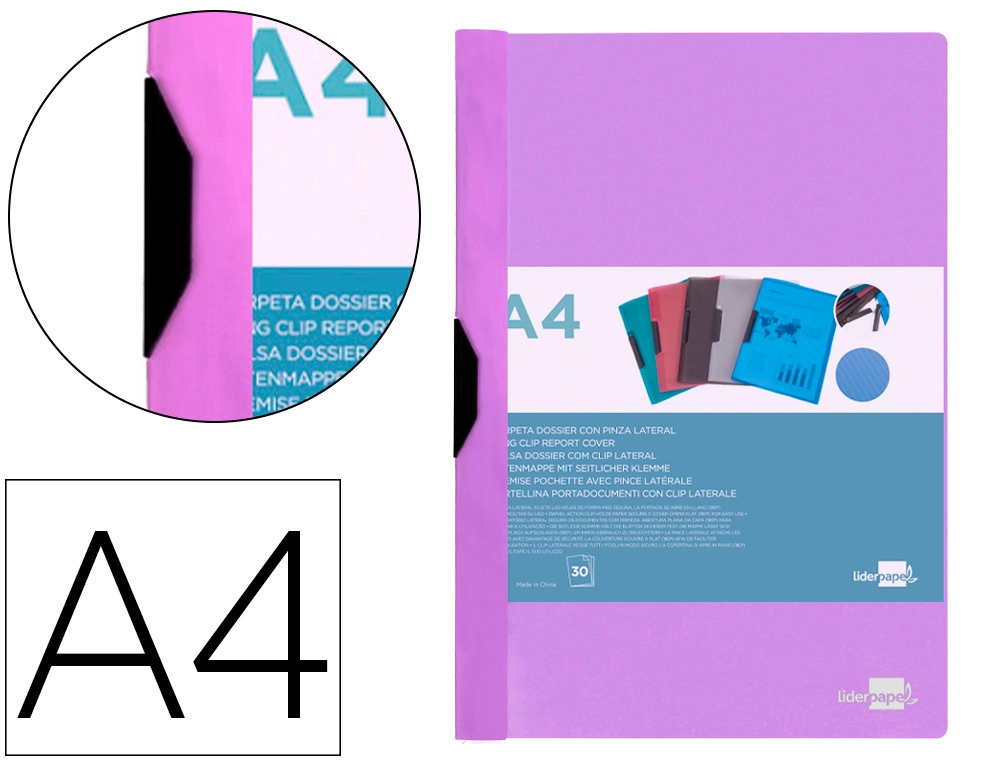[DP23] Carpeta liderpapel dossier pinza lateral polipropileno din A4 lavanda opaco 30 hojas pinza deslizante