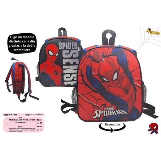 [NW1435] Mochila infantil reversible spiderman 30 x 26X 10 cm